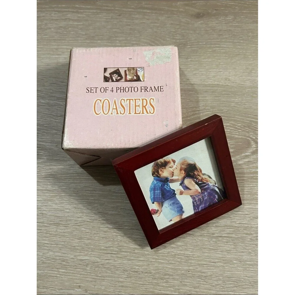 Set of 4 Photo Frame Coasters - Wooden Frame